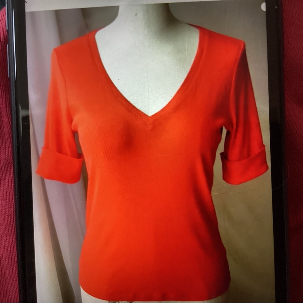 RALPH LAUREN T-SHIRT SHORT SLEEVE V-NECK CORAL TEE COTTON Women’s Size MEDIUM